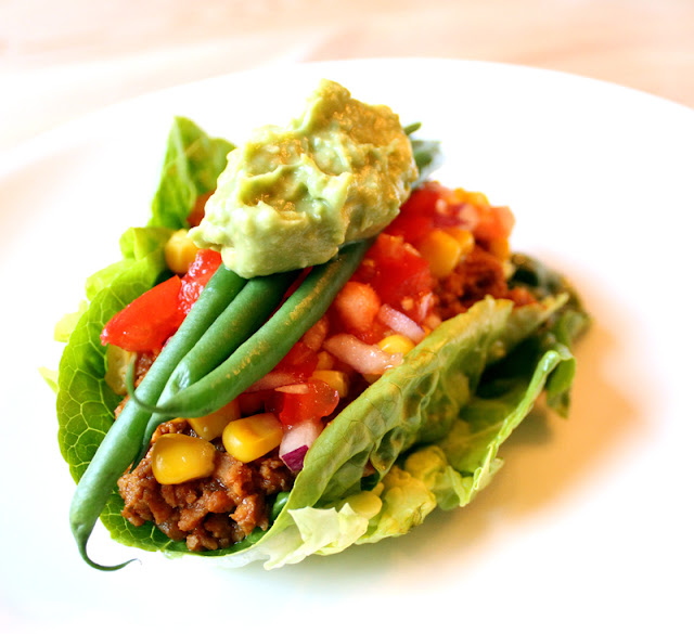 Oppskrift Sunn Taco Vegan Tacofarse Salatblad Hjemmelaget Guacamole Soyayoghurt